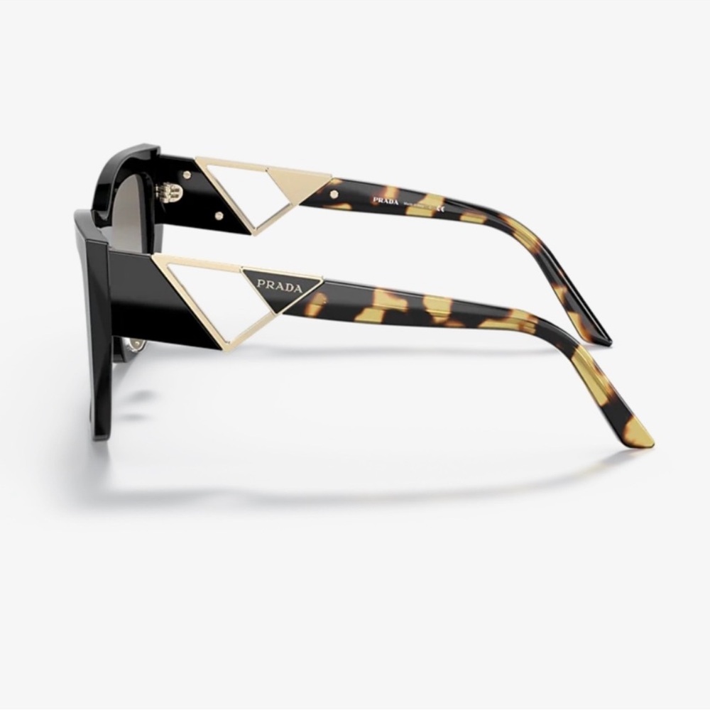 Prada Black Cat-Eye Sunglasses with Tortoiseshell Temples and Gold Accents - Picture 6 of 6